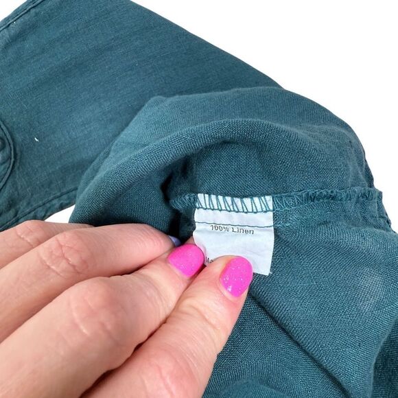 Cynthia Ashby Teal Blue Spree Linen Boho Minimalist Overall Jumpsuit - Picture 9 of 11